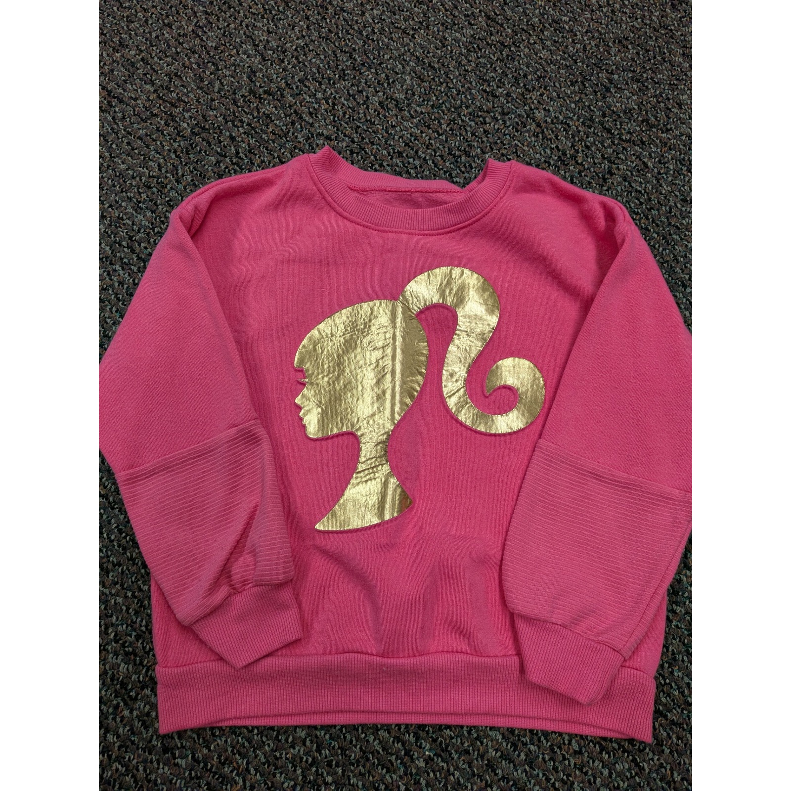 Barbie Girls Pink Sweatshirt Gold Foil Silhouette Fleece Pullover Size 4/5